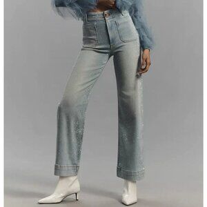 The Colette Cropped High-Rise Wide-Leg Jeans by Maeve: Rhinestone Sparkle 24W